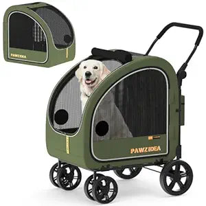 PAWZIDEA Large Dog Stroller with Detachable Carrier, Portable Dog Crate for Car Travel, Multiple Pet Strollers for Medium Dogs up to 80lbs, Adjustable Handle, All-Terrain 9†Wheels, Storage Organizer