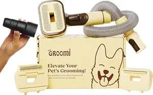 GROOMI Vacuum Pet Brush Kit – 3‑in‑1 Dog & Cat Grooming Tool, Self‑Cleaning Deshedding Brush & Pet Hair Remover, Universal Vacuum Attachment Including Dyson, Short, Medium & Long Fur, All Breeds