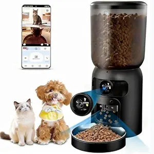Automatic Cat Feeder with Dual Camera, 5G WiFi App Control: 5L Automatic Dog Food Storage Container with 2K HD Video and Laser Pet Toy, Dual Power Timed Smart Pet Food Dispenser for Cats&Dogs