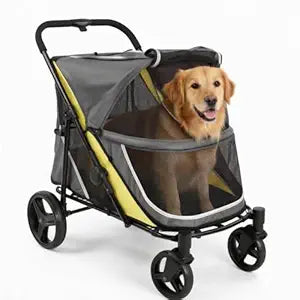Dog Stroller for Large and Medium Dogs, Easy-Fold Dual Entry Pet Wagon with One-Foot Brake, All-Terrain Cart with Air Mesh for Senior Pets Up to 130 Lbs