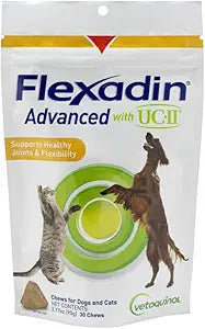 Vetoquinol Flexadin Advanced Dog Hip and Joint Supplement with Undenatured Collagen, One Chew a Day Hip and Joint Support Chew for Dogs and Cats, Clinically Proven Vet-Approved Formula, 30 Chews