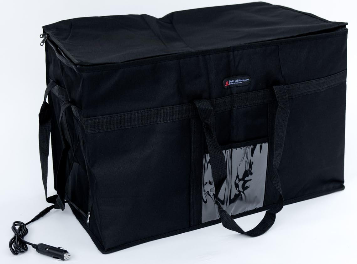 Electric Heated Insulated Food Delivery Bag, Pizza Delivery Bags for Hot and cold Food Large Reusable (23x14, Delivery Bag + Heating Pad)