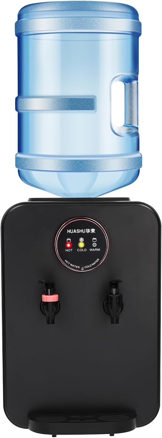 Hot and Cold Water Dispenser, Countertop Water Cooler Dispenser 5 Gallon, Top Loading Water Dispenser for Home Office Coffee Tea Bar Dorm (Black)