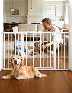 Babelio 29-55 Inch Extra Wide Baby/Dog Gate, PressGuard P7, Metal Auto Close, Pressure Mounted Pet Door for Doorways, NO Need Tools and Drilling, with Wall Cups, White