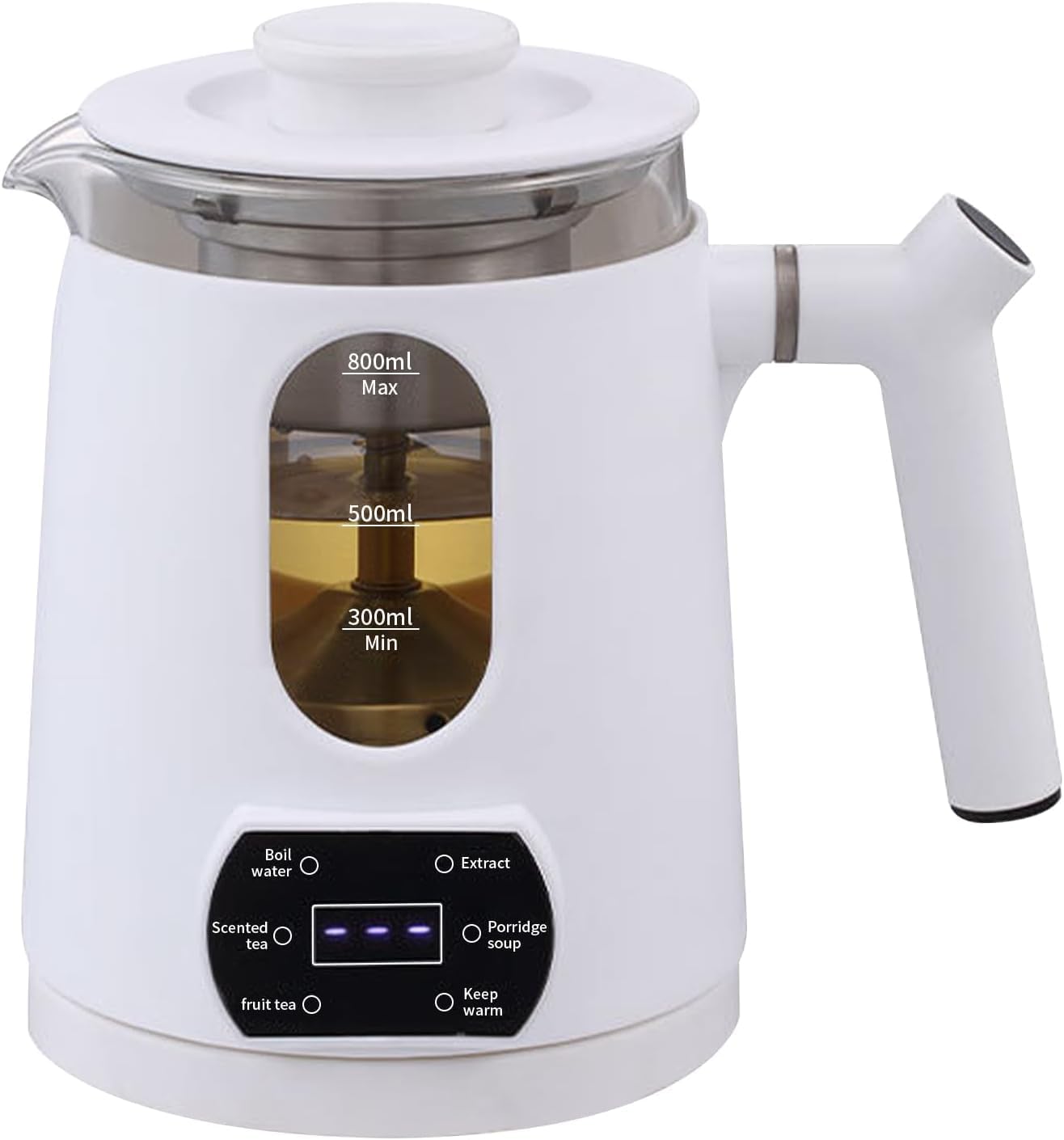 Electric Tea Kettle, Temperature Control Preset Glass Electric Kettle, 0.8 Liter Electric Kettle for Coffee, Recipes and Tea, with Keep Warm Function and Boil-Dry Protection, White, 800ml