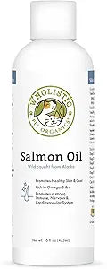 Wholistic Pet Organics Salmon Oil: Deep Sea Wild Alaskan Salmon Oil for Dogs and Cats - Natural Omega 3 Dog Fish Oil Supplement with EPA and DHA for Skin, Coat, Heart and Nervous System Health