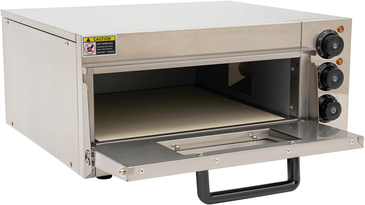 RocoReny 1800W Commercial Pizza Oven Countertop, 122-662°F Electric Pizza Oven Stainless Steel Countertop Maker Multipurpose Machine for Restaurant Home Pretzels Baked-Makes 19.7 inch Pizzas (Slive)