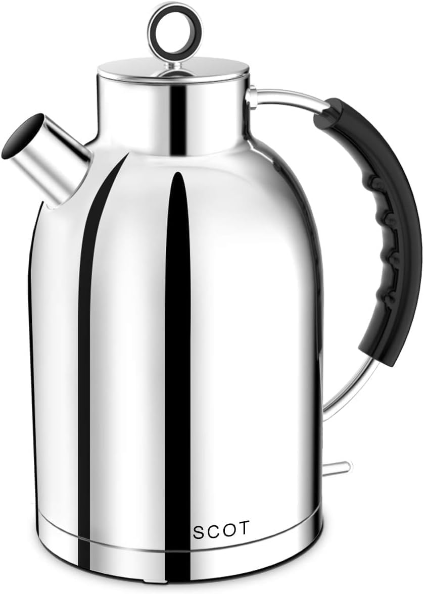 ASCOT Electric Kettle, Electric Tea Kettle Hot Water Kettle Stainless Steel 1.5L 1500W Tea Heater & Boiling Water, Auto Shut-Off and Boil-Dry Protection (Polished Silver)