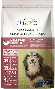 Herz Air-Dried Dog Food – Chicken Breast Recipe 2 lb, Single Pure-Meat, Grain Free, All Natural, High Protein, Limited Ingredients