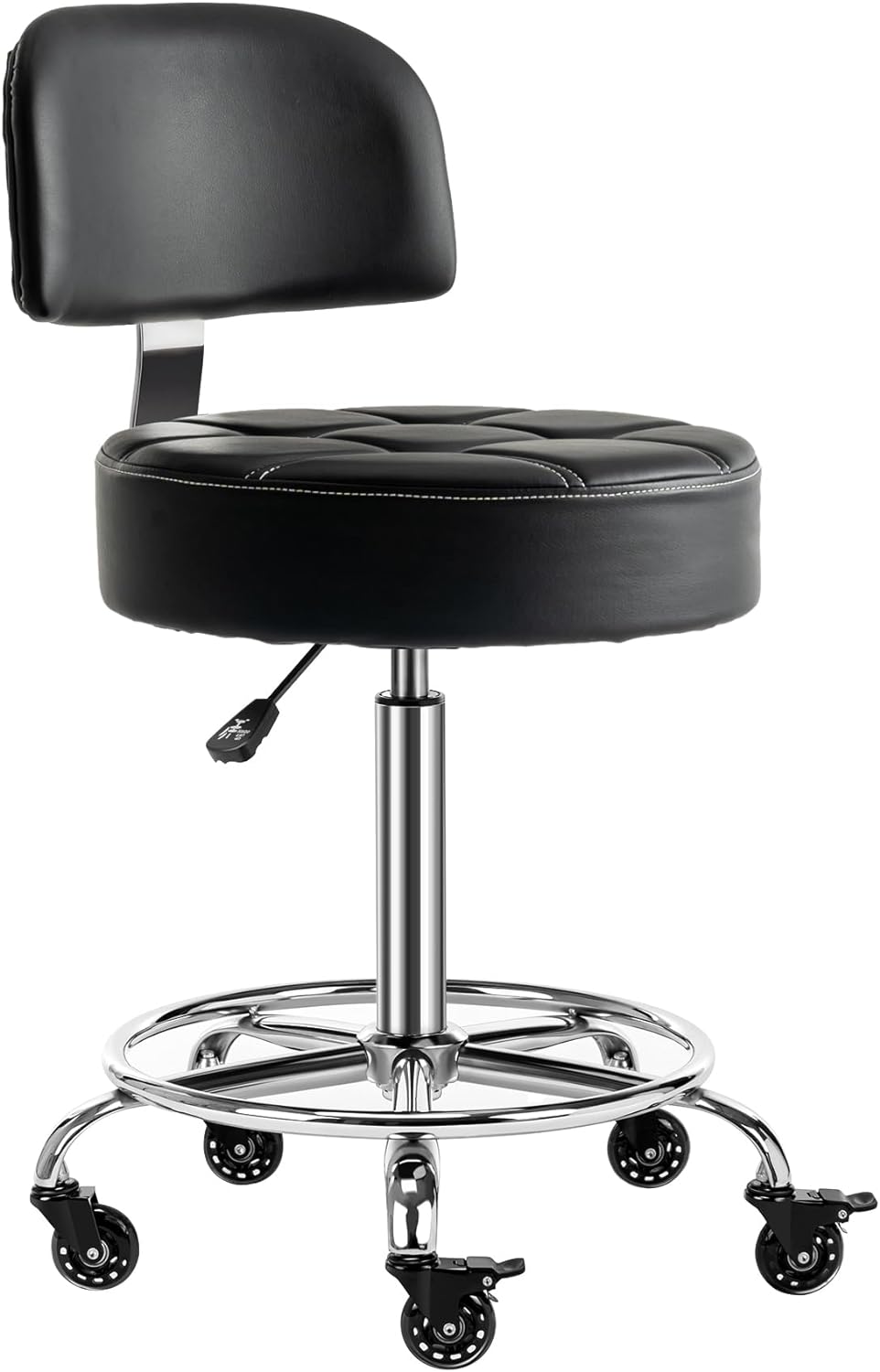 CoVibrant Lockable Stool with Back and Foot Rest Ergonomic Rolling Hydraulic Adjustable Stool for Doctor Esthetician Artist Home Small Office Desk (Black, 24''-31'')