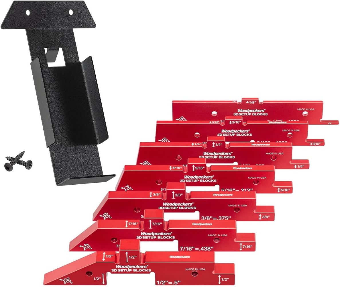 Woodpeckers 3D Setup Blocks, 7 Piece Set, Aluminum, USA Made, 4 Ways to Meaure on each Block, Router & Table Saw Gauge Blocks, Router Bit Height Gauge - 3D-SUB7