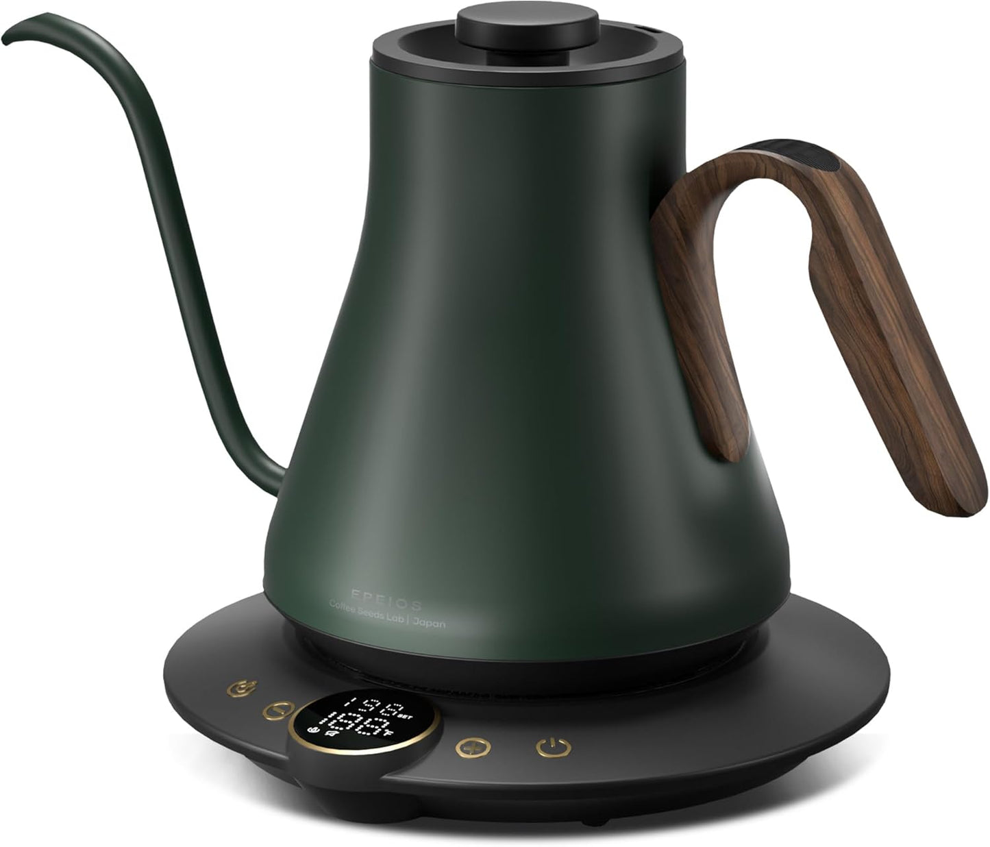 INTASTING Gooseneck Electric Kettle with ±1℉ Temperature Control for Pour Over Coffee & Tea, Quick Heating, BPA-Free Stainless Steel, Built-in Brew Timer, 1500W\/0.9L (Forest Green)