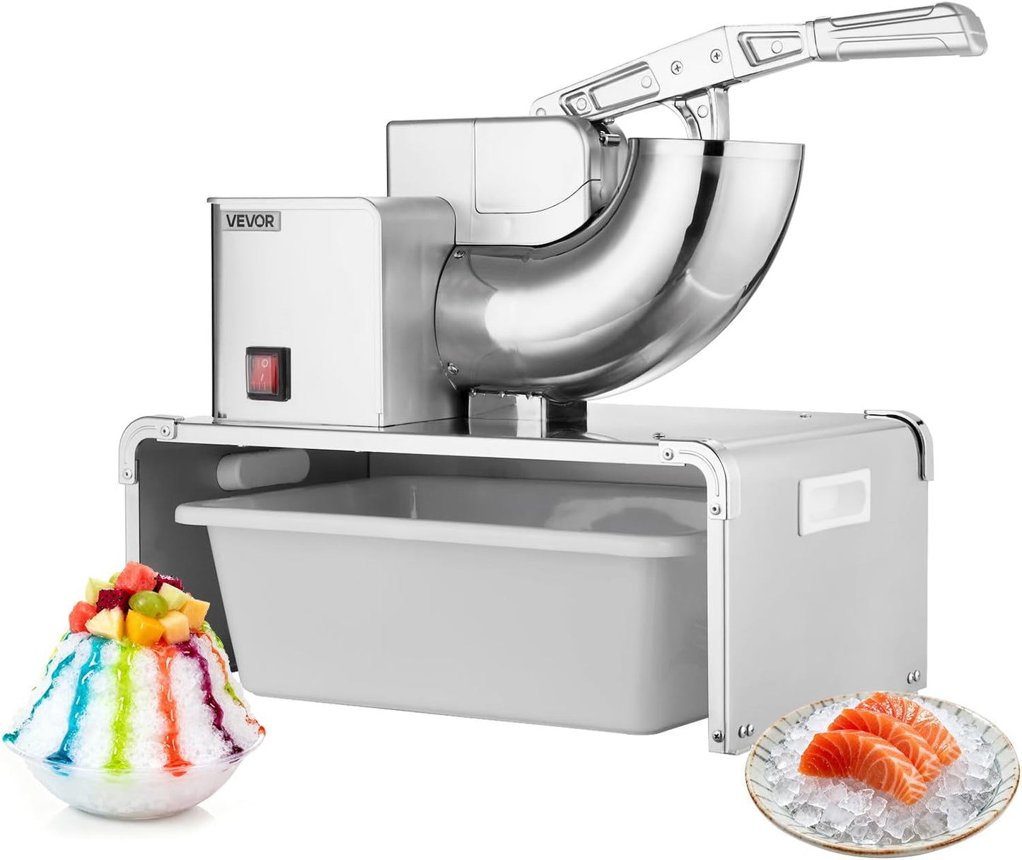 VEVOR Commercial Ice Shaver Machine, 661 LBS\/H Electric Ice Crusher with Replaceable Container, 350W Premium Motor, 4 Blades, Shaved Snow Cone Machine Ice Maker for Dessert Shop Bar Party, Silver