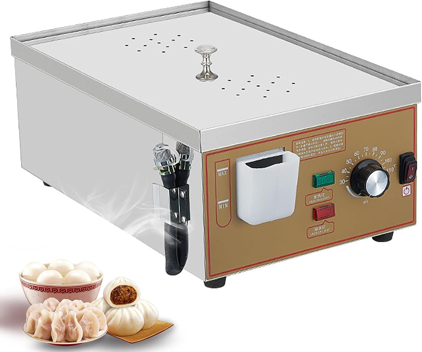 2/4/6-Hole Electric Steamed Bun Machine, Commercial Electric Steamer, 30~110°C Temperature, Independent Water Supply (2holes)