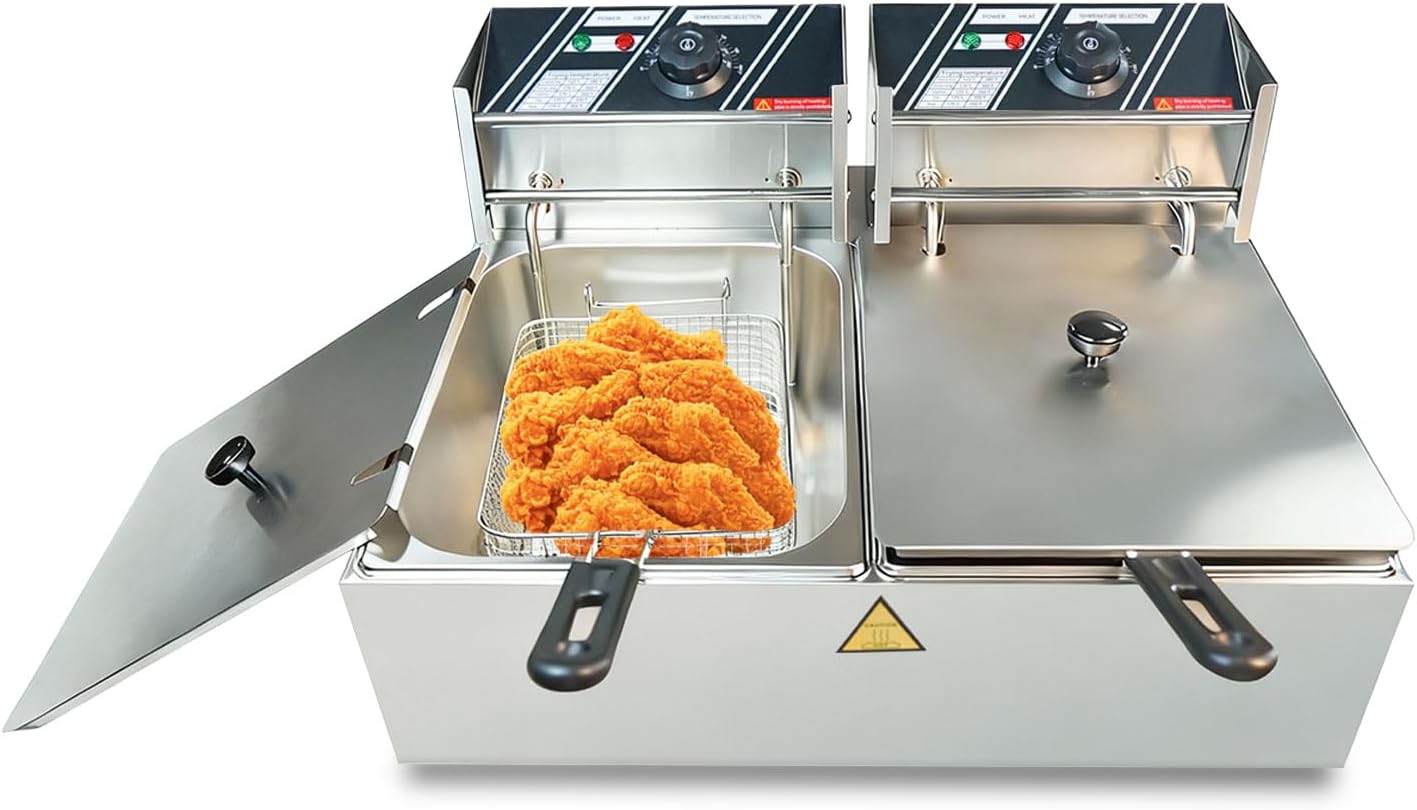Sovtekr 21.14Qt\/20L Commercial Deep Fryer with Baskets, 3000W Detachable Large Capacity Stainless Steel Countertop Electric Oil Fryer with Drain, Time & Temp Controll for Restaurant or Home Use