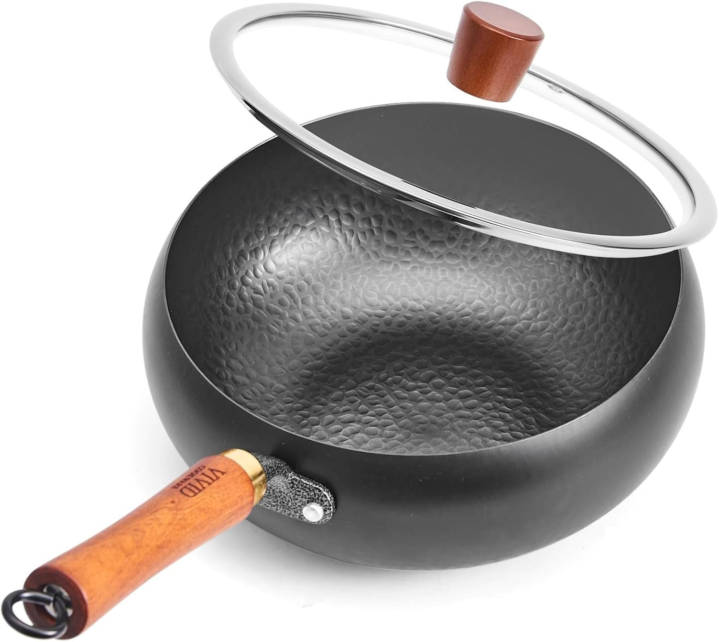 VIVIDCOOKWARE Carbon Steel Wok Pan, 9.4" Iron Flat Bottom Wok Skillet Stir Fry Pan, Induction Wok for Gas Electric Ceramic, Coating-Free Naturally Seasoning Chinese Wok