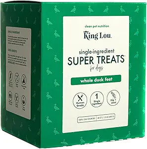King Lou Pets - Whole Duck Feet for Dogs - Single Ingredient Treat - Dehydrated Dog Treats - USA-Made Dog and Cat Treats - Collagen, Glucosamine, Chondroitin for Hip and Joint Health - 40 Count