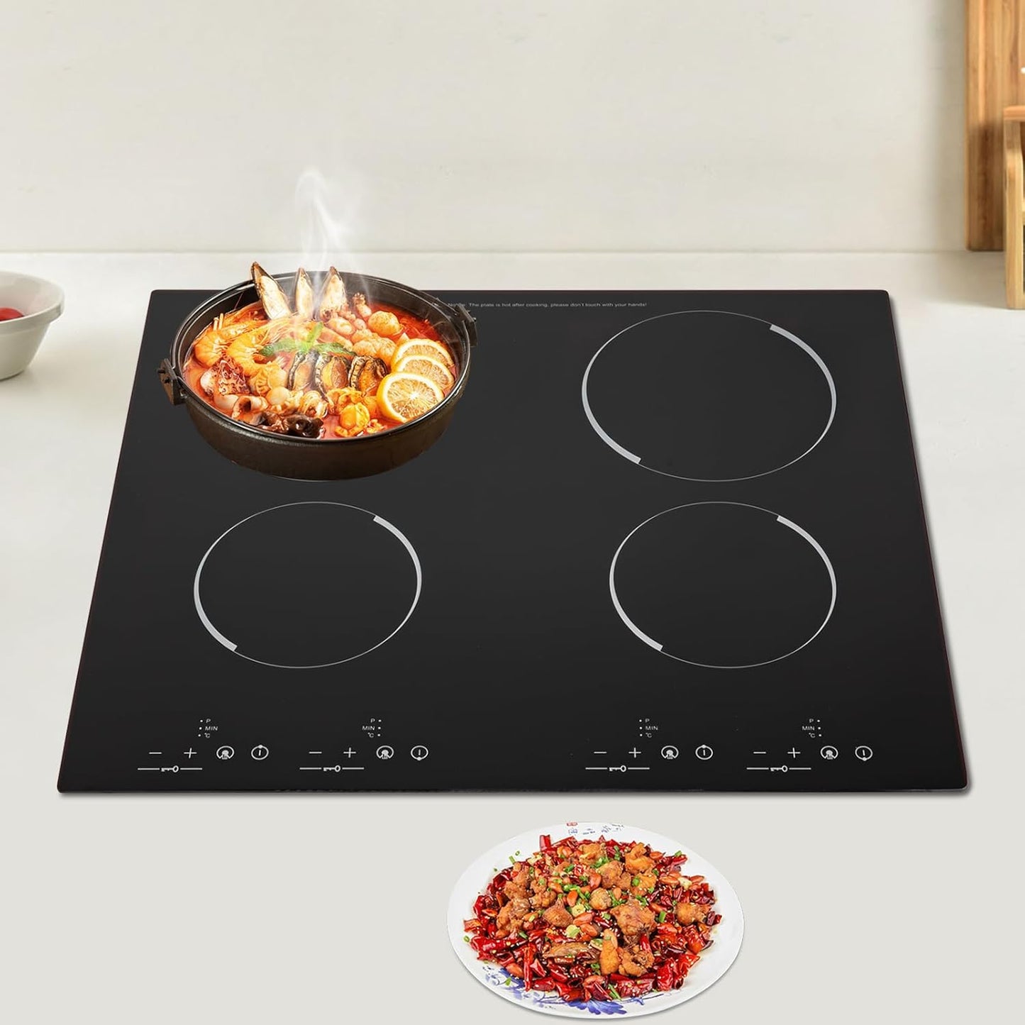 110V Electric Ceramic Cooktop, 4 Burner Built-in Radiant Stove Infrared Cooker, 3000W Smart Temperature Control Stove with Overheat Protection for Kitchen Restaurant Catering Commercial Cooking