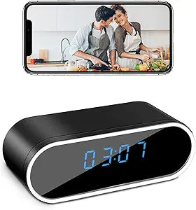 Camera Clock HD 1080P WiFi Video-only Cameras Wireless Night Vision Surveillance Security Nanny Cams for Home/Pet,Silent Video-Only Recording