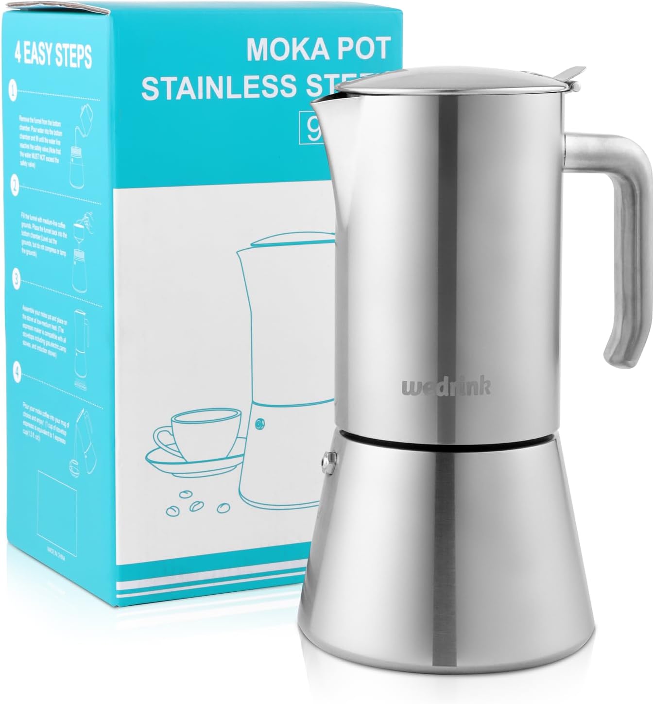 wedrink Stovetop Espresso Maker 9 Espresso Cups Stainless Steel Moka Pot for Greca, Induction, Electric & Gas Stoves(15 OZ\/450ml)