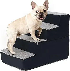 Dog Stairs for Small Dogs 18" H, Non-Slip Pet Stairs Ramp for Small Medium Dogs and Cats, Doggy Steps for Bed, Couch or Chair, High Density Foam Indoor (Grey, 15"x24"x18", 4)