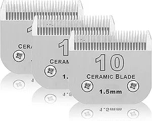 3 Pack 10# Detachable Pet Dog Grooming Ceramic Blades,Compatible with Andis,Oster A5,Wahl KM-10 Series,Size #10 Blade 1/16-Inch 1.5MM Cut Length