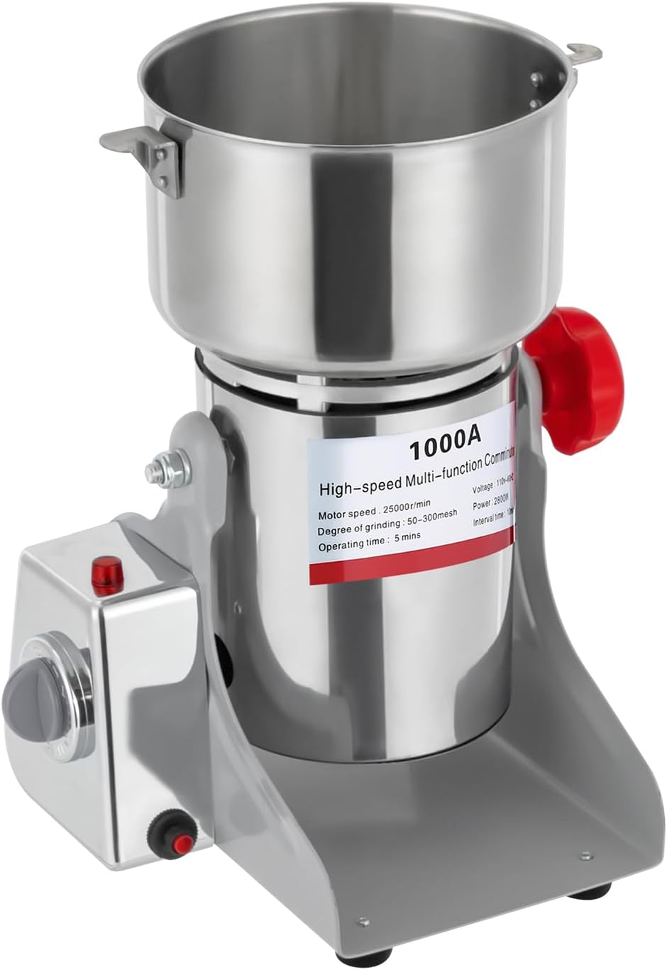 Grain Mill Grinder Electric 1000g Commercial Spice Grinder 3600W Stainless Steel Pulverizer Dry Grinding Machine,Intelligent Timing Grist Mill for Wheat Corn Rice Pepper Herbs Coffee Beans