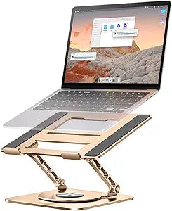MCHOSE Laptop Stand for Desk, Ergonomic Laptop Riser with 360° Rotating Base, Foldable Notebook Computer Holder Stand Compatible with MacBook Air Pro, Dell XPS, More 10-15" Laptops, Gold