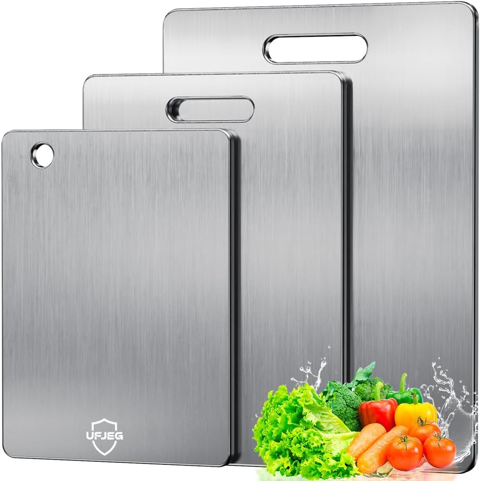 UFJEG Titanium Cutting Board Set of 3, Titanium Cutting Boards for Kitchen, Non Toxic, Double-Sided Food Grade Chopping Board for Cutting Meat Vegetable Fruit, Outdoor Camping