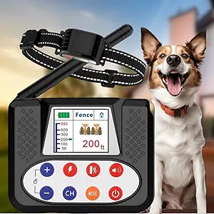 Wireless Dog Fence, Electric Fence System with Big LCD Color Screen, Portable Wireless Pet Fence with Remote Training collar, Dog Perimeter Collar, Adjustable for Small Medium Big Dogs (For 1 Dog)