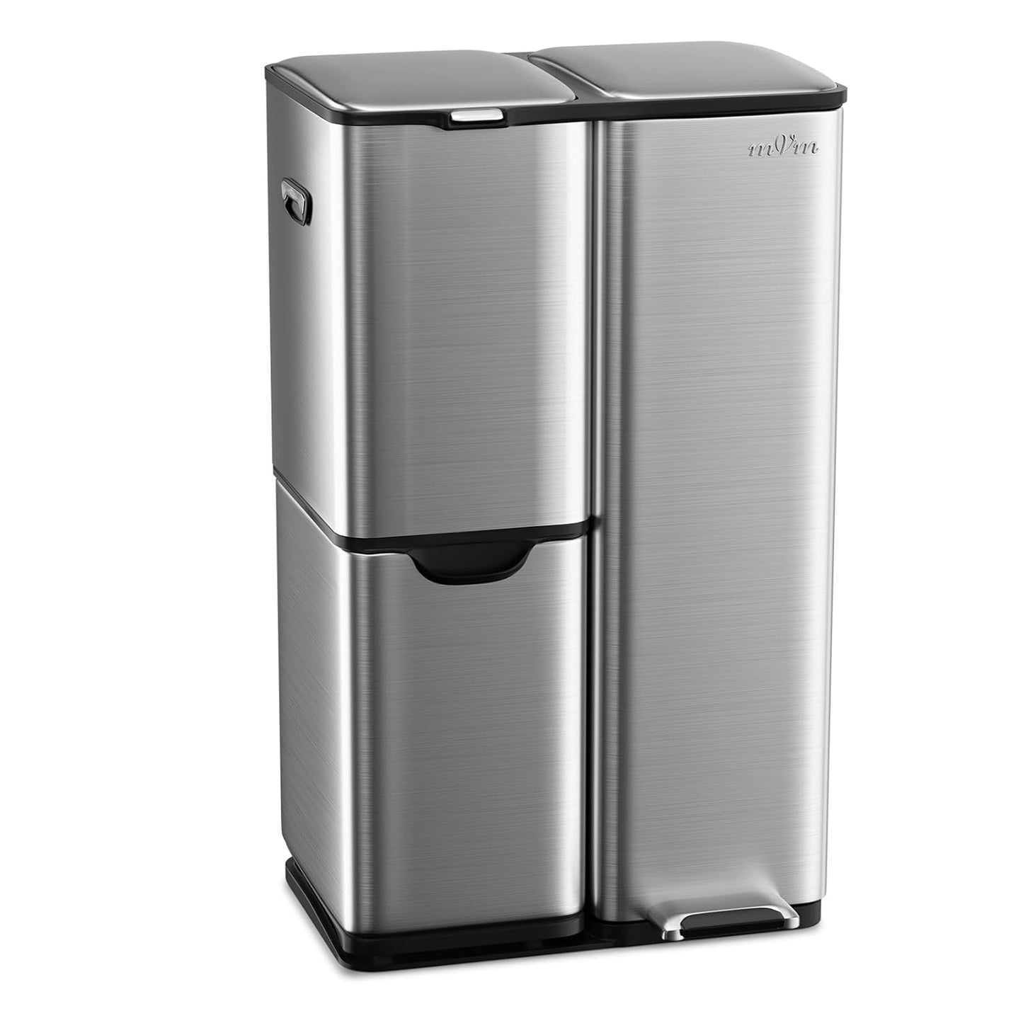 mVm 16 Gal 3 in 1 Kitchen Trash Can, Triple Compartment Garbage Can, Heavy Duty Anti Fingerprint Brushed Recycling Bin for Office Home