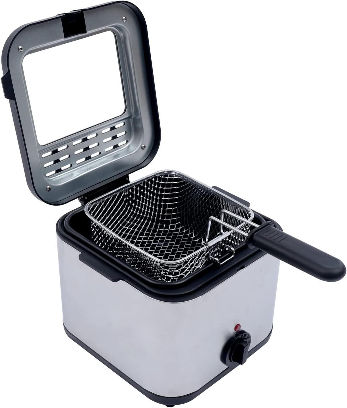 2.5L(2.6QT) Stainless Steel Electric Deep Fryer 1000W with Frying Basket - Professional Cooker for Chicken, Shrimp, Fries & Chips, 110V (Silver)