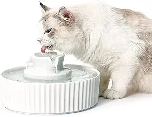 Cepheus Pet Drinking Fountain-2.1L/71oz Ceramic Cat Water Fountain-Automatic Ceramic Water Fountain for Cats and Dogs with with Ultra-Quiet Pump(White)