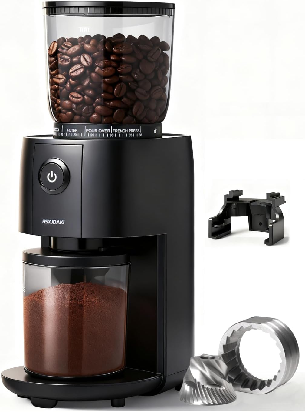 HSXJDAKI Conical Burr Coffee Grinder, Electric Coffee Beans Grinders for Home Use with 38 Grind Settings, One Touch Automatic Espresso Grinder Black