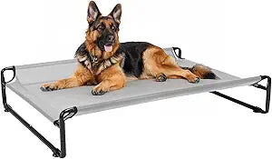 Veehoo Raised Dog Beds for Large Dogs, Washable Dog Cot with Headrest Sides, Outdoor Elevated Dog Bed with Non-Skid Feet, Breathable Mesh, Cooling Pet Hammock for Indoor or Camping, 49", Grey