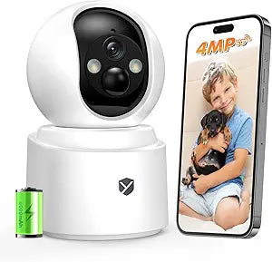 Pet Camera Indoor Wireless Battery Powered, Rechargeable Dog & Cat Monitor with 2-Way Audio, 360° PTZ View, 2.5K Color Night Vision, Phone App Control, Dual-Band WiFi, TF/Cloud Storage, home security