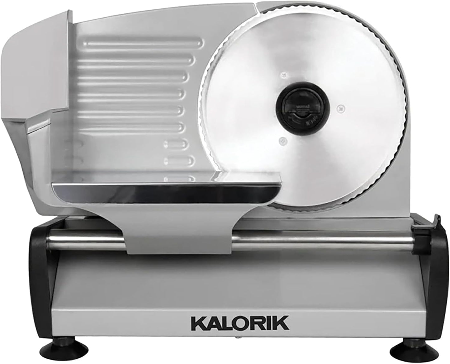 Kalorik Professional Electric Food and Meat Slicer Features Adjustable Thickness Control & Safety Pusher with Thumb Guard, Easy Clean Removable 7.5-Inch Blade, 200-Watts, Silver