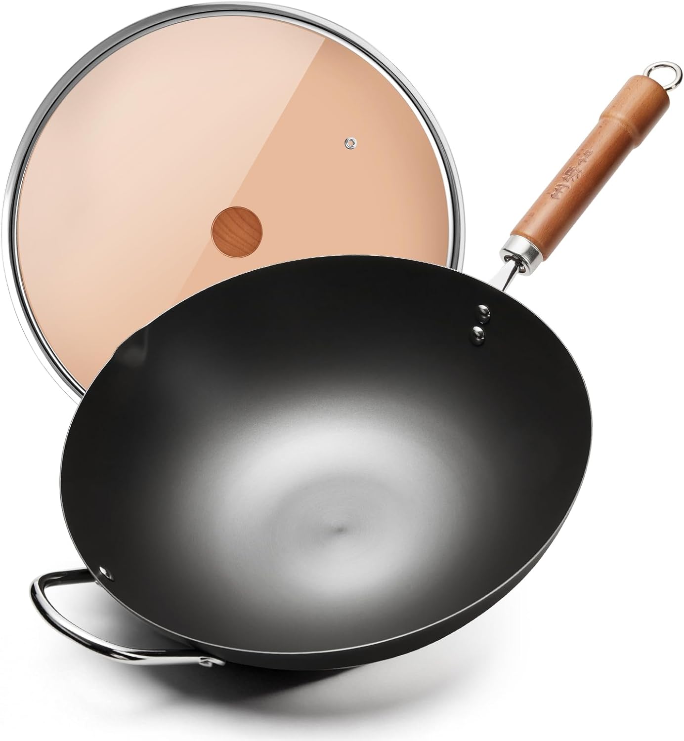 WANGYUANJI Iron Wok,12.59 inch Woks for Stir-fry, Chinese Stir Fry Pan Uncoated, Traditional Flat Bottom Iron Pot for Induction, Electric, Gas, Suitable for All Stoves(Pure Iron Wok)