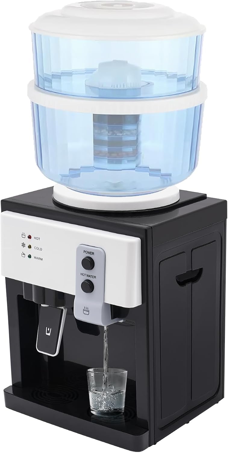 Top Loading Water Cooler Dispenser, Desktop Electric Hot Cold Water Dispenser, Countertop Hot+Cold Drinking Machine for Homes, Kitchens, Offices, Dorms