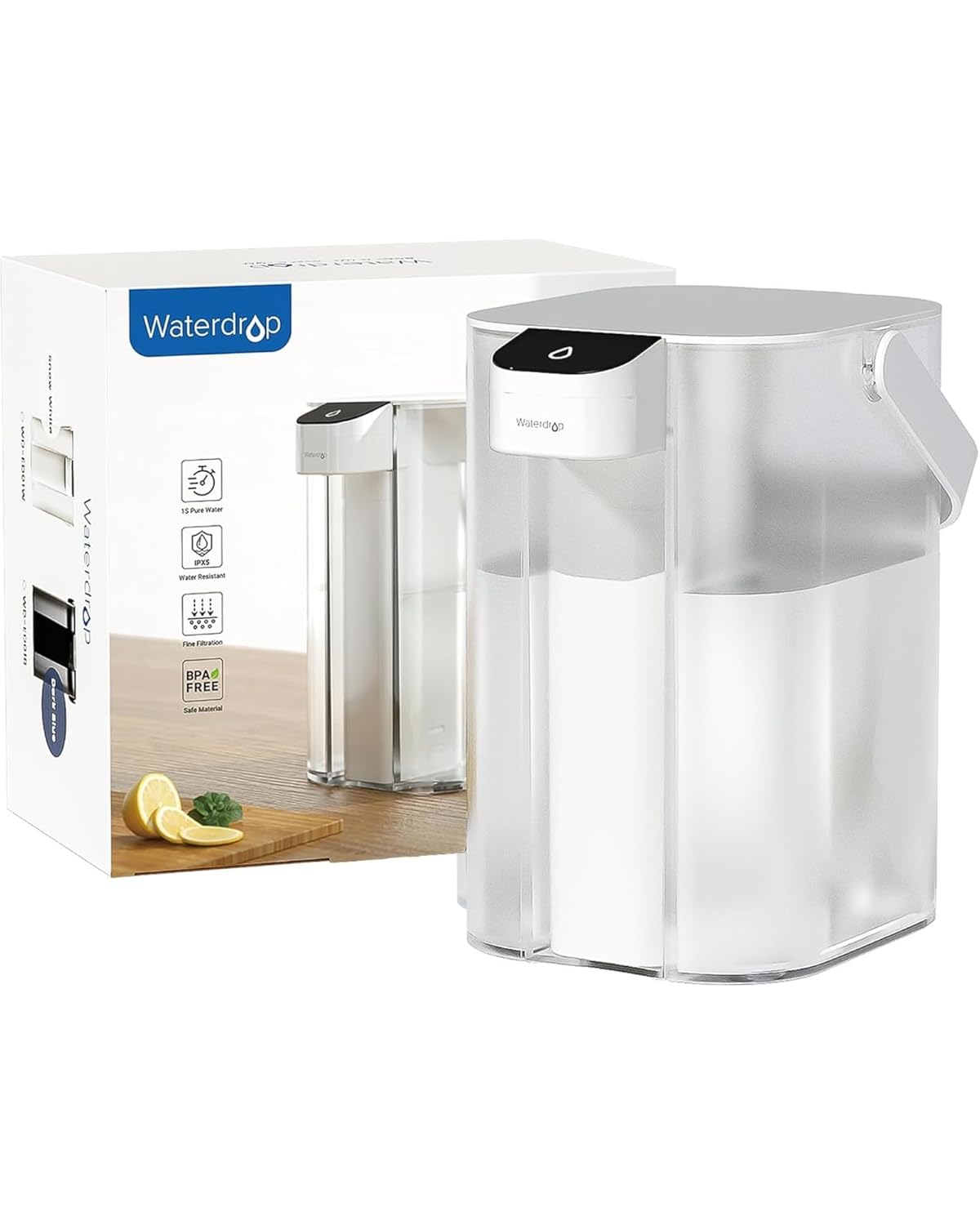 Waterdrop Electric Water Filter Pitcher, Reduce 99.6% of Lead and 45+ Impurities, 200-Gallon Rechargeable Water Dispenser, Instant 15-Cup Countertop System, NSF\/ANSI 401&53&42&372, NOT Reduce TDS
