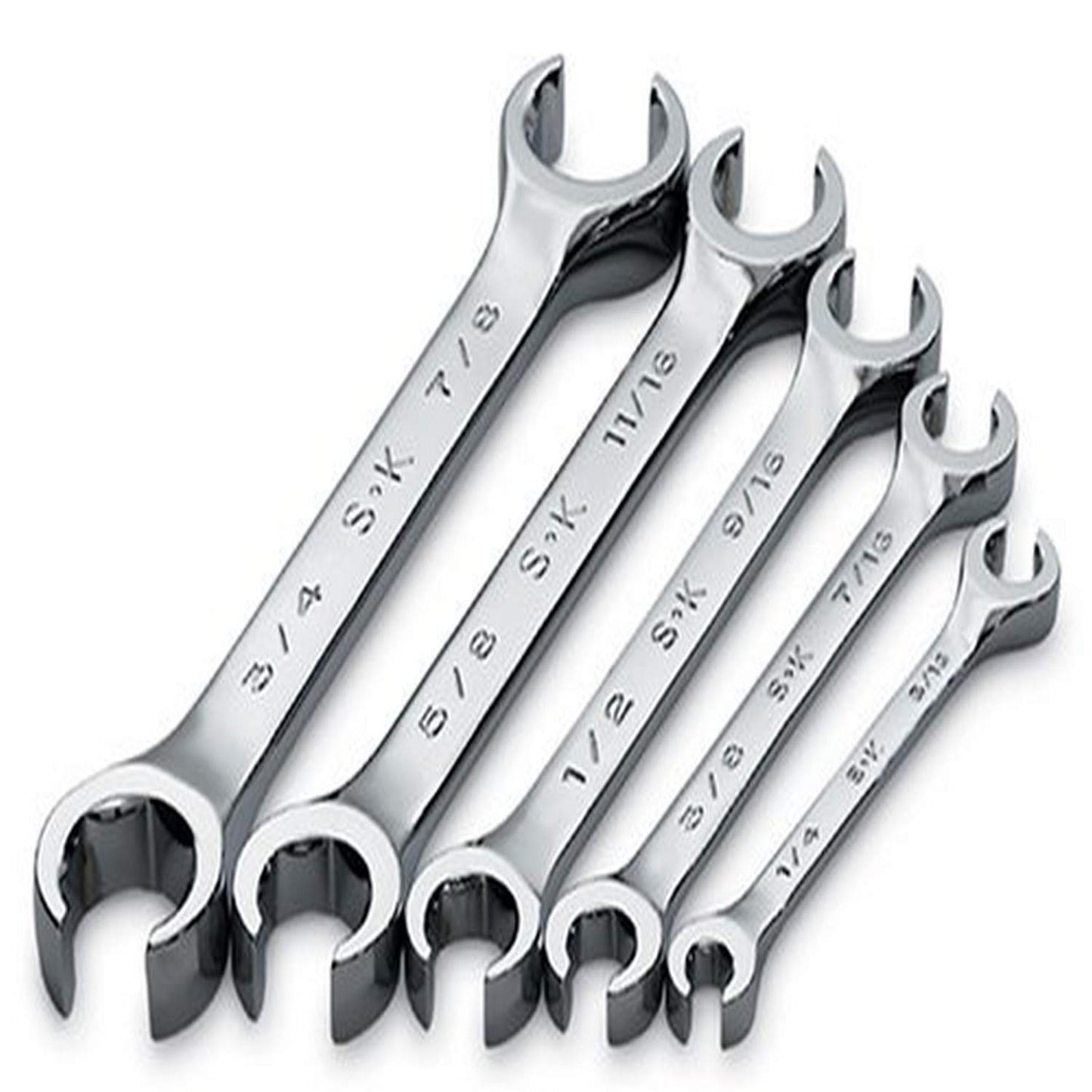 SK Tools USA 6 Piece Flare Nut Wrench Set, 6 Point, SuperKrome®, 1/4" to 7/8" | 381