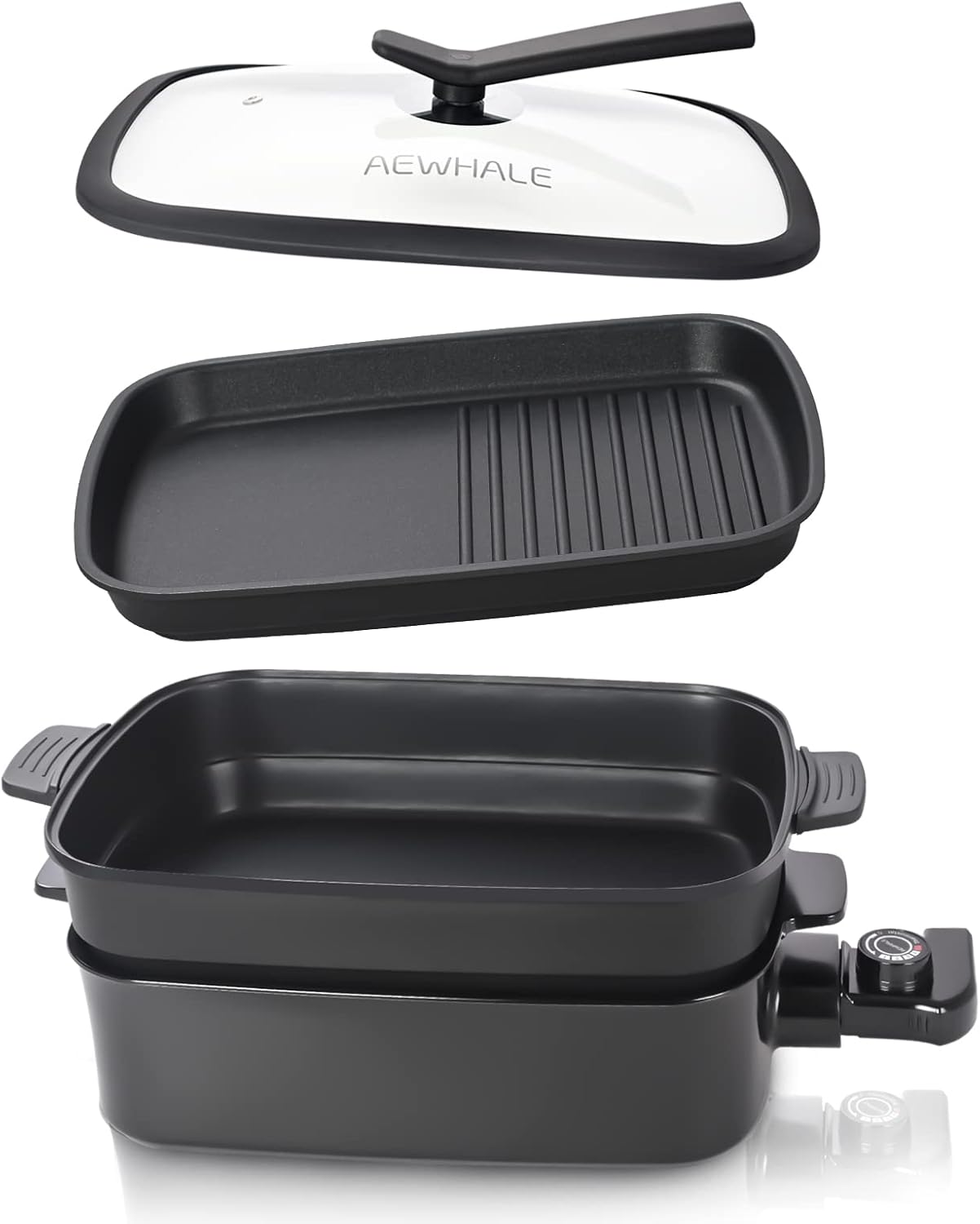 AEWHALE 2-in-1 Multifunctional Electric Grill,Indoor Smokeless Electric Griddle Electric Skillet with Removable Non-Stick Plate+Pot+Lid,1400W Adjustable Temperature Party Griddle