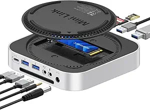 ORICO MiniLink Mac mini M4 USB Hub Compatibility with NVME/SATA M.2 SSD Enclosure, 9-in-1 Aluminum Dock,2 ×USB A 10Gbps, 2 × USB A 2.0,3.0 SD/TF Card Readers, 3.5mm Headphone & Microphone Jacks(M49P)