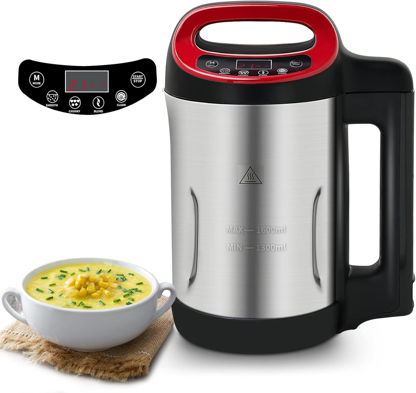 Potlimepan Soup Maker 1.6 L, 4-in-1 Multifunctional Smooth Soup and Chunky Soup Machine Maker with LCD Control Panel, Stainless Steel Electric Hot Soup Maker, 2-5 Servings, Smart Living for Home Use