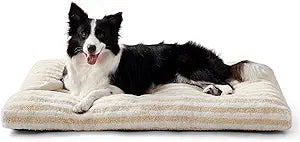 FURTIME Washable Dog Bed Large Sized Dogs, Deluxe Dog Crate Beds Comfy Fluffy Kennel Pad Anti-Slip Pet Sleeping Mat, Machine Washable Dogs Pillow, 35"x23"x3.5", White