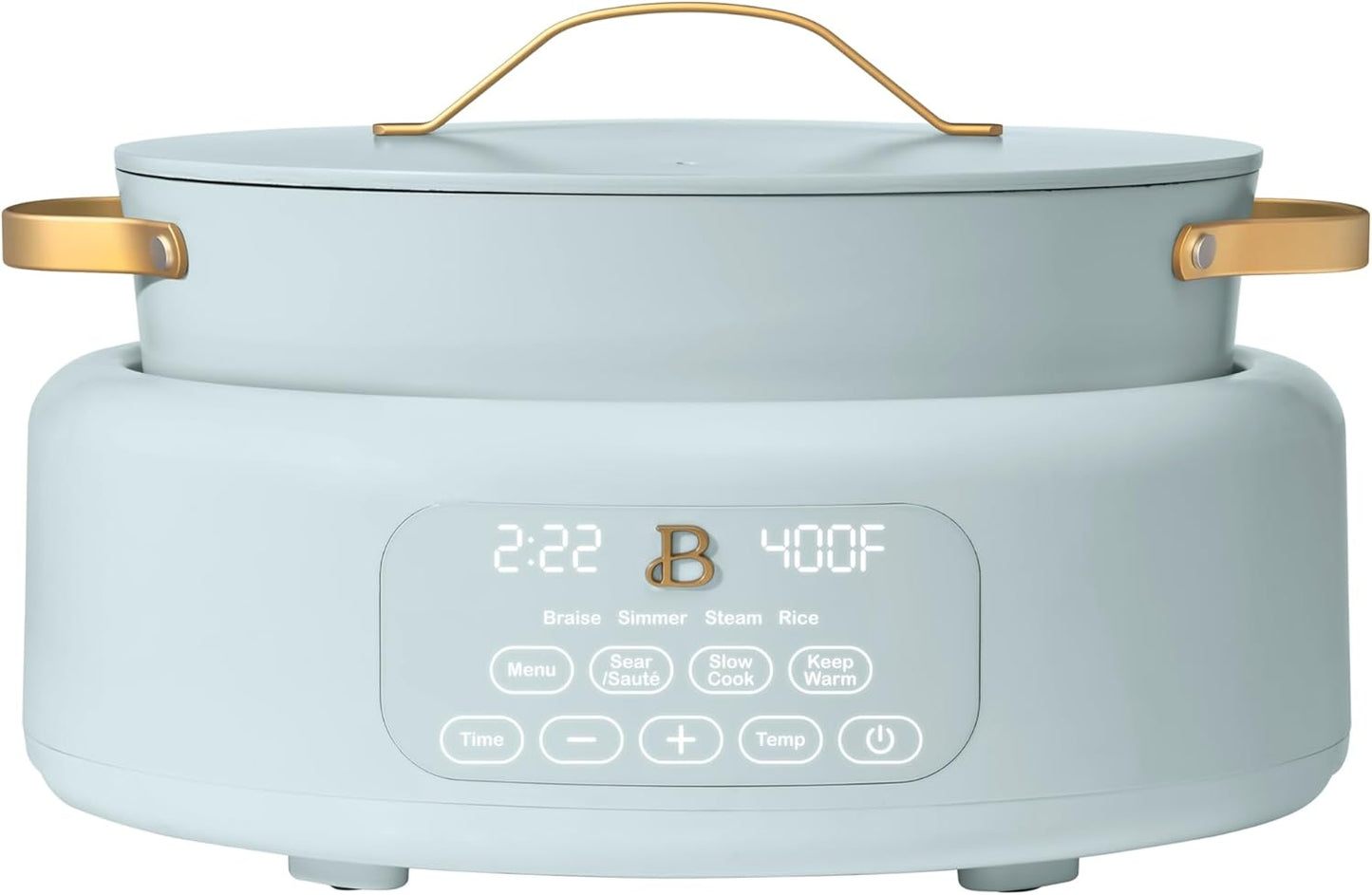 B'eautiful 10-in-1 Electric Multi-Cooker by Drew Barrymore, 6-quart, digital display, 10 cooking functions, non-stick pot, easy one-touch control (Hydrangea)