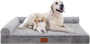 Bolster Dog Bed for Extra Large Dogs, Memory Foam Orthopedic L-Shape Dog beds with Removable Washable Cover, Cozy Plush Pet Sofa, Pet Bed with Waterproof Lining and Nonskid Bottom