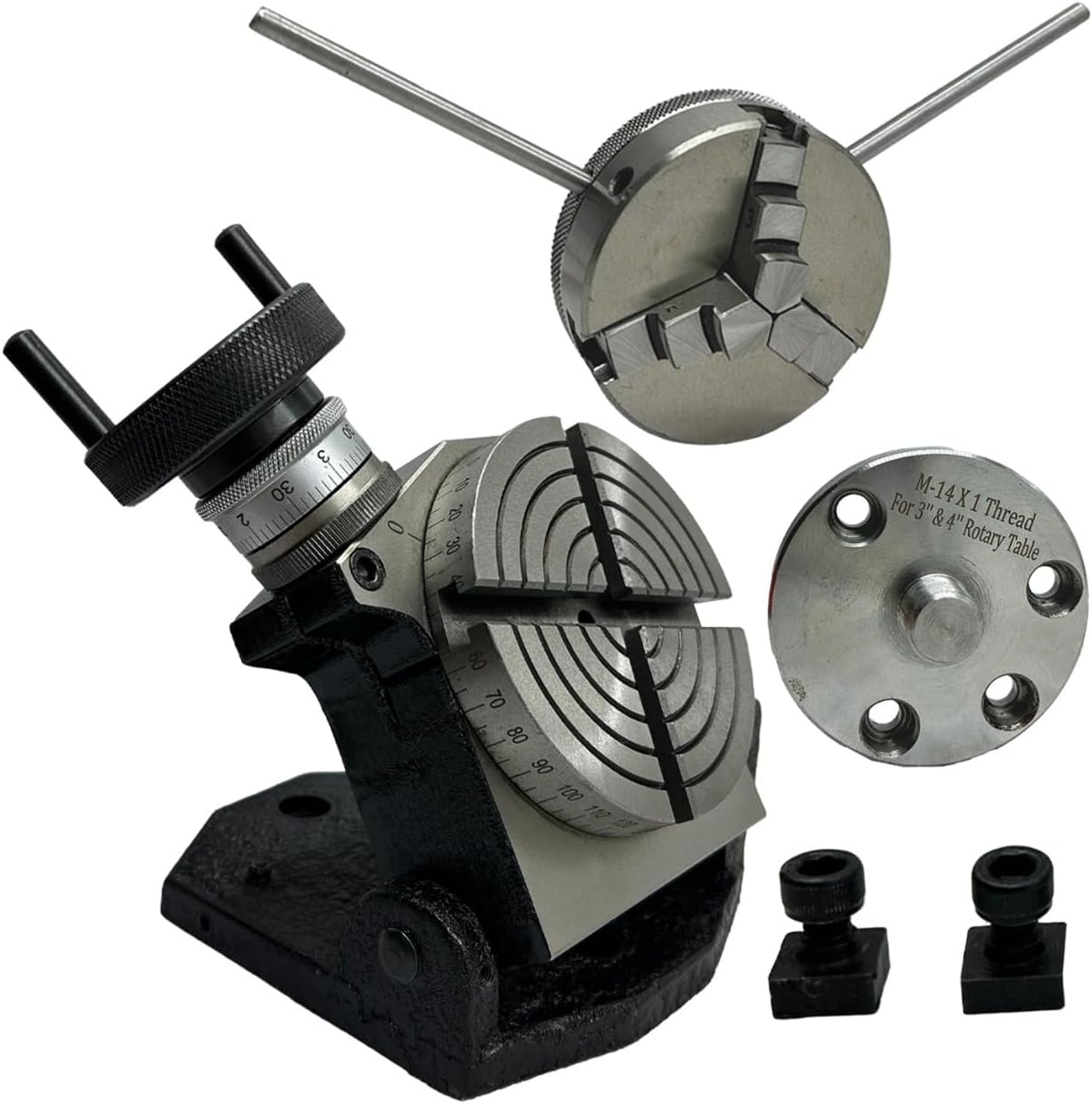 Precision Quality 4"/ 100 Mm Tilting Milling Indexing Rotary Table With Small Chuck, Back Plate & Fixing T Nuts Bolts-metalworking Engineering Machine Tools (With 65 MM 3 Jaw Self Centering)