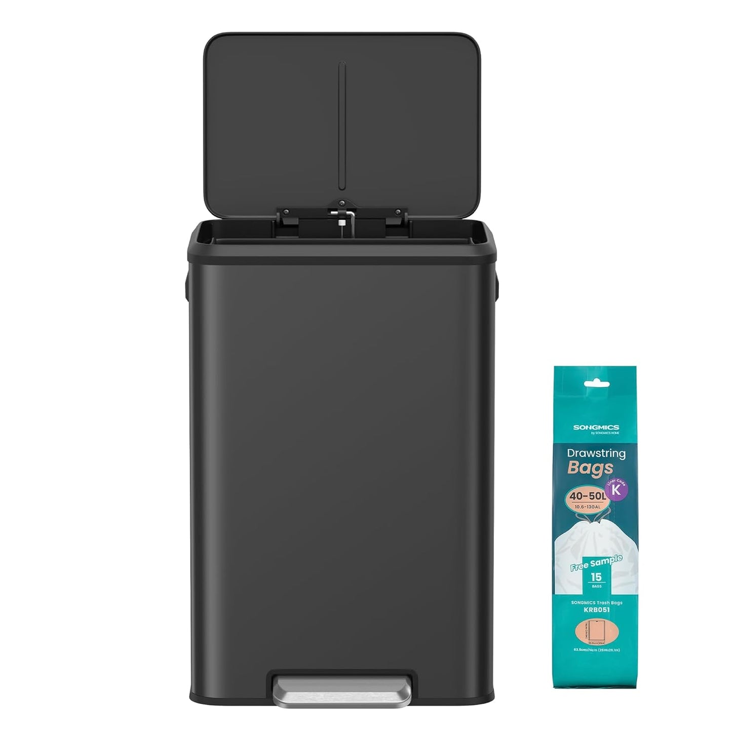 SONGMICS Kitchen Trash Can, 10.5-Gallon (40L) Garbage Can with Lid and Wide Foot Pedal, Soft Close and Stays Open, Black ULTB541B40