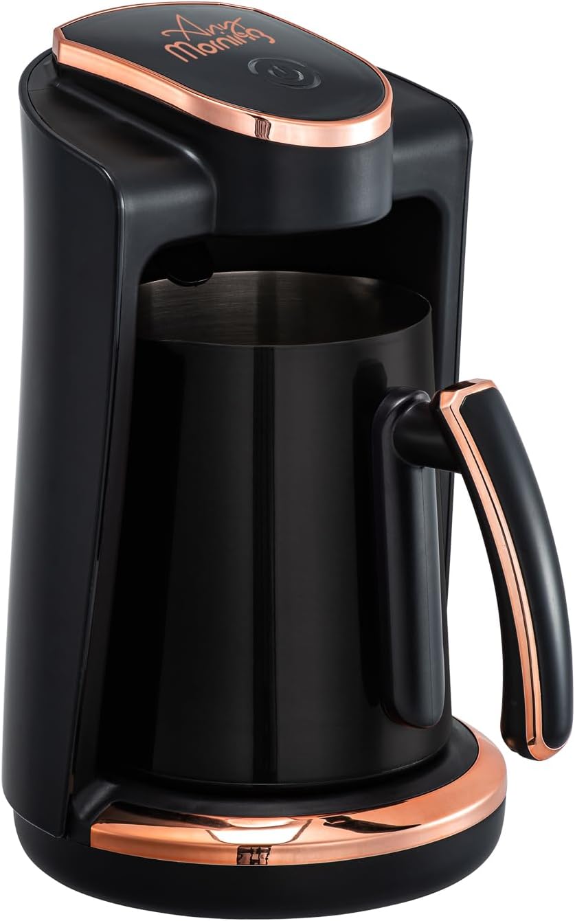 Any Morning Turkish & Greek Coffee Maker-Machine, 1 to 4 Cups Capacity, 100% BPA Free, 400W Electric Coffee Pot with Cook Sense Technology, Anti-Spill Design, Authentic Foamy Brew, Black